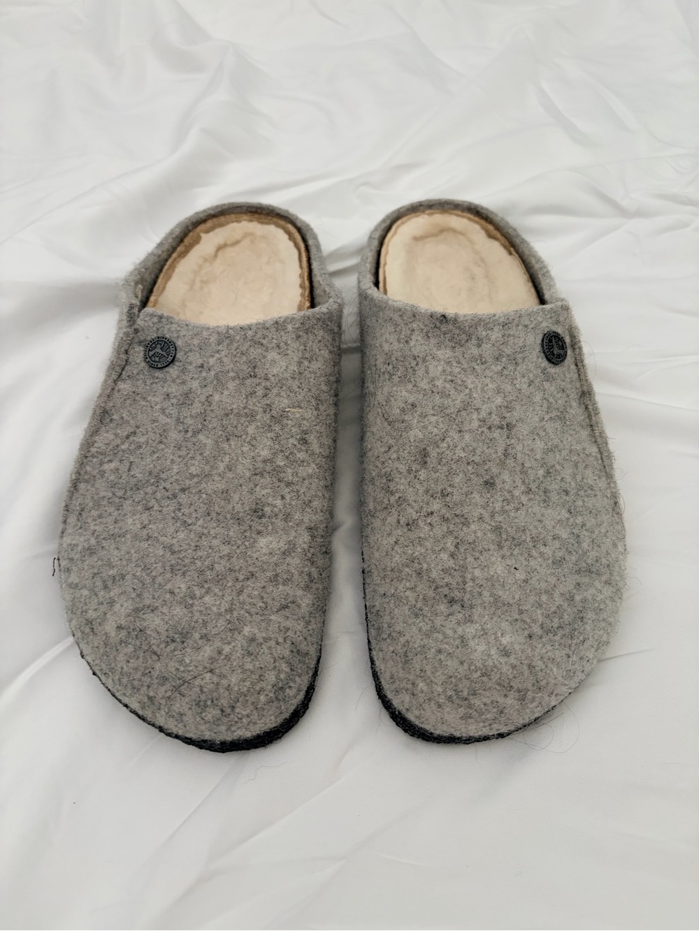 Birkenstock Gray Felt Slip-On Clogs with Shearling Lining